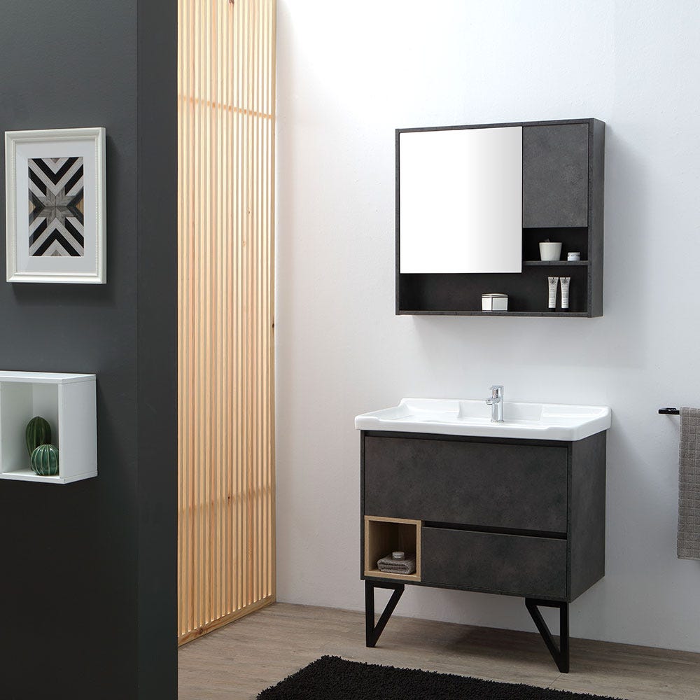 Industrial style bathroom furniture in 80cm with mirror cabinet