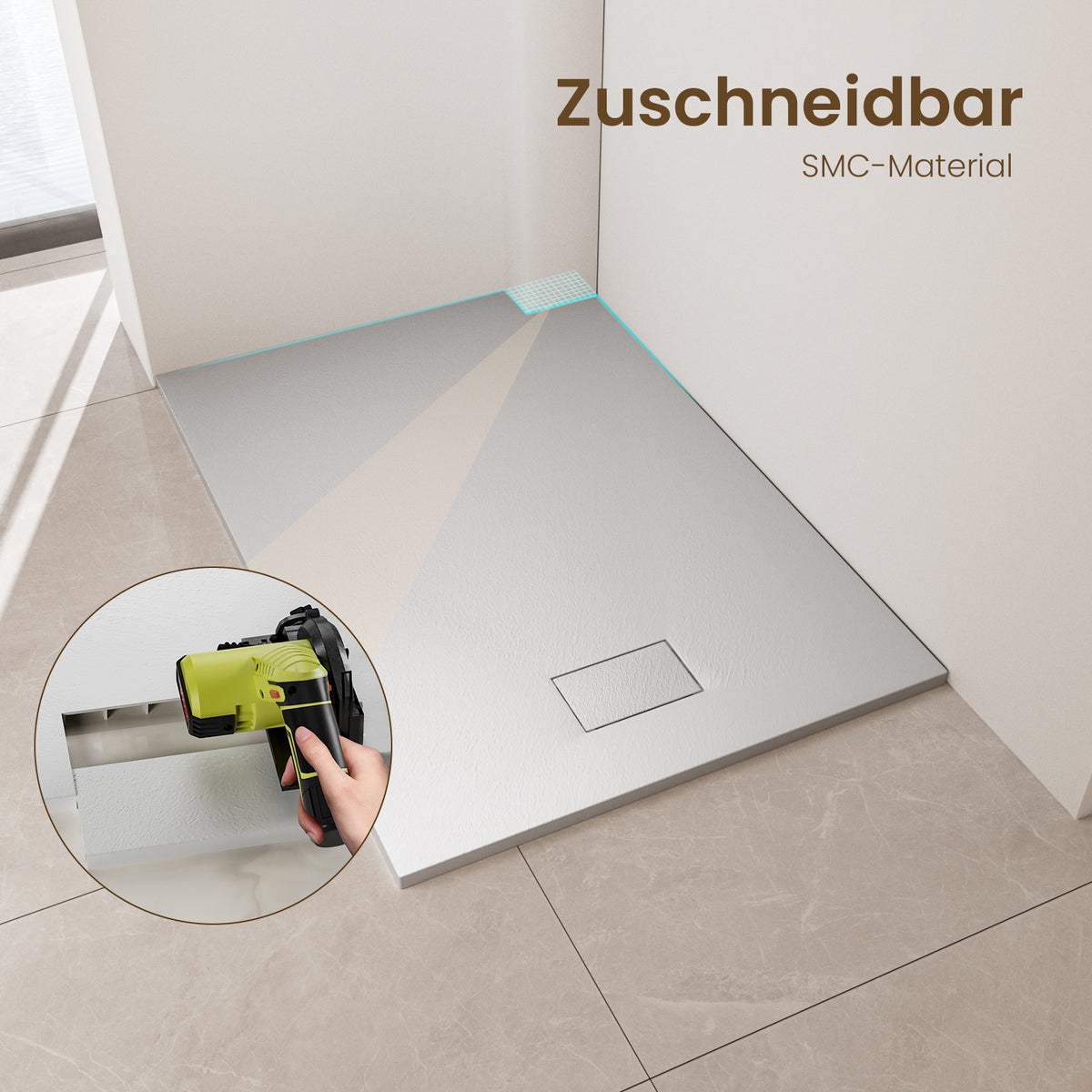 Shower Tray 120 x 90cm Flat, Rectangular, Anti-Slip, Cuttable SMC Shower Tray, White