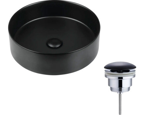 countertop washbasin 40 cm with ceramic plug black matt including ceramic drain valve
