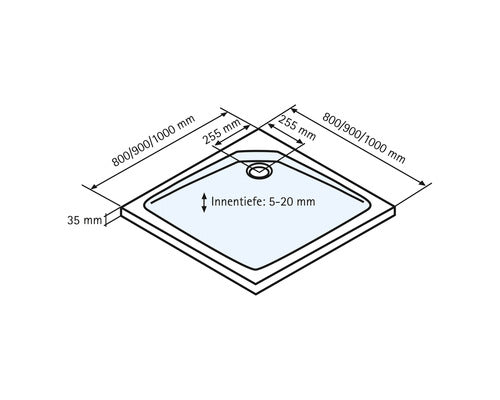 Shower tray complete set 80 x 80 x 3.5 cm white smooth EP20080 04
