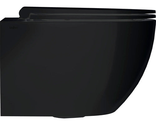wall-hung WC set TWO 52, washdown without flushing rim, matt black with WC seat (automatic lowering, quick-release, easily removable) with Turbo Flush technology
