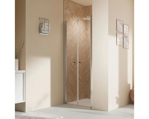 Shower door in niche with swing door Elana 2.0 Express Q72 100 x 200 cm profile silver clear glass dirt-repellent glass coating buffer handle