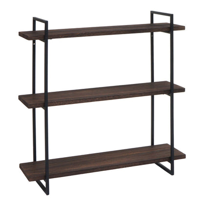 wall shelf HxWxD 60x60x18cm 3 shelves solid wood industrial dark brown hanging shelf floating shelf
