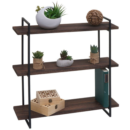 wall shelf HxWxD 60x60x18cm 3 shelves solid wood industrial dark brown hanging shelf floating shelf