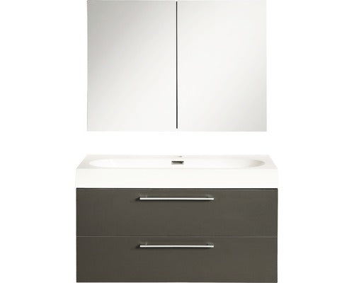 Badkamermeubelset BxHxD 80 x 120 x 38 cm frontkleur antraciet met wastafel in mineraalwit