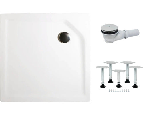 Douchebak complete set 80 x 80 x 3,5 cm wit glad EP20080 04