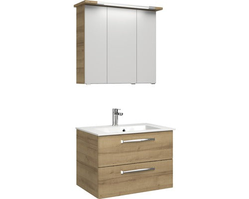 Badkamermeubelset BxHxD 77 x 200 x 50 cm frontkleur eiken riviera met mineraal gegoten wastafel wit 99.77012547