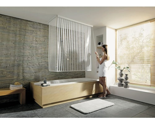 Hoekdouchegordijn met cassette en rolgordijn 138 + 62 x 240 cm wit 100