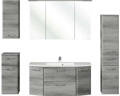 Badkamermeubel Quickset 328 BxHxD 175 x 200 x 39 cm frontkleur grafiet structuur horizontaal met mineraal gegoten wastafel en hoge kast, onderkast en bovenkast 328.120006