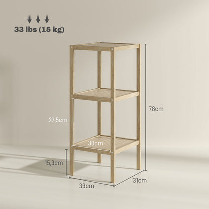 Bathroom Shelf, 3-Tier Bamboo Standing Shelf with Foot Pad, for Bathroom, Living Room, Kitchen, 33 x 31 x 78 cm, Natural Wood